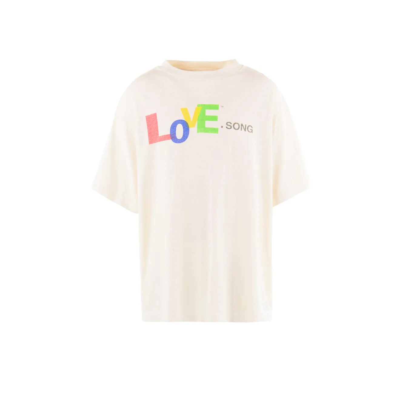 ❥8031#P116 Saint Mxxxxxx short-sleeved T-shirt, made of soft cotton fabric, comfortable and breathable. The words "LOVE SONG" are printed on the front. It has a full street feel and a loose fit. It is suitable for daily casual or street wear. Size: (S-M-L-XL) Color: Beige